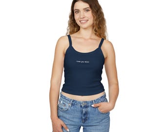 I Love You 3000 Embroidered Cotton Tank Top – Fitted Spaghetti Strap Shirt