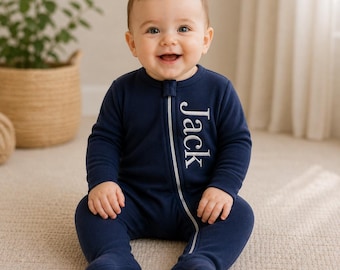 Personalized Baby Sleeper, Custom Embroidered Name Romper, Zipper Pajamas, Texas Handmade