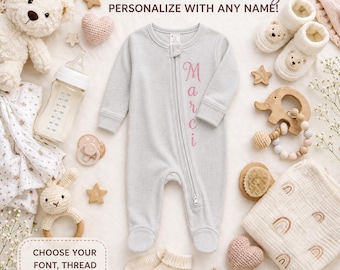 Personalized Baby Sleeper, Custom Embroidered Name Romper, Zipper Pajamas, Texas Handmade