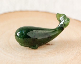 Green Nephrite Jade Whale, Carved Jade Whale, Good Luck Jade, Gift for Mom, 35th Anniversary Gift, Healing Green Chakra Crystal