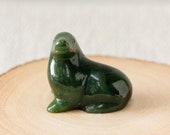 Green Jade Seal, Carved Nephrite Jade Seal, Marine Life Carving, Good Luck Crystal, 35th Anniversary Gift