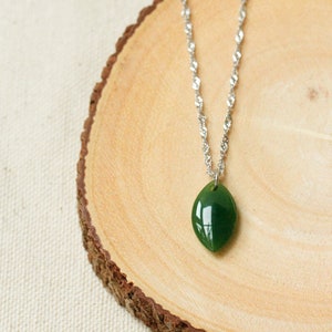 Silver Carved Green Jade Leaf Pendant, Modern Jade Leaf Pendant, 35th Anniversary Gift, Good Luck Jade, Graduation Gift for Daughter