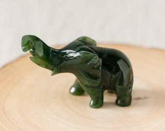 Carved Green Nephrite Jade Elephant: Good Luck Feng Shui Decor