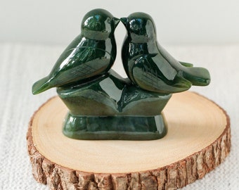 Green Jade Lovebirds, Carved Jade Lovebirds, 35th Anniversary Wedding Gift, Canadian Nephrite Jade, Healing Jade