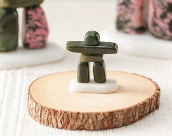 Green Jade Inukshuk on Marble Base, Multi Stone Inukshuk, Rhodonite Inukshuk, Multi Color Inukshuk, Canadian Jade Inukshuk, Good Luck Jade