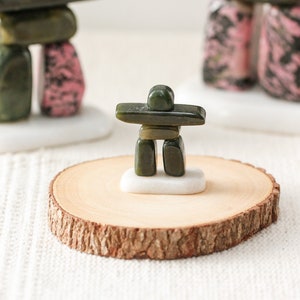 Green Jade Inukshuk on Marble Base, Multi Stone Inukshuk, Rhodonite Inukshuk, Multi Color Inukshuk, Canadian Jade Inukshuk, Good Luck Jade