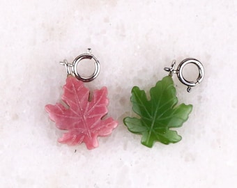 Jade Maple Leaf Charm Necklace - Rhodonite Maple Leaf - Silver Maple Leaf