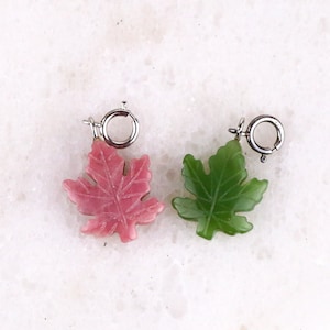 Jade Ahornblatt Charm Halskette - Rhodonit Ahornblatt - Silber Ahornblatt