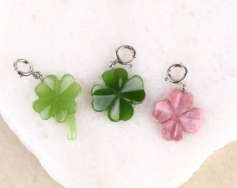 Lucky Clover Green Jade Charm Pink Rhodonite Clover Charm Jade Charm Necklace Gifts for Girlfriends