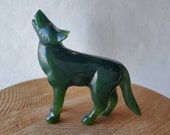Green Nephrite Jade Wolf, Carved Jade Standing Wold,