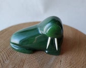 Green Nephrite Jade Walrus, Carved Jade Walrus, Calming Crystal, 35th Anniversary Gift, Wealth Crystal
