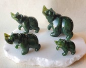 Green Nephrite Jade Grizzly Bear with Salmon Fish, Carved Jade Bear with Fish, Protective Crystal, 35th Anniversary Gift, Good Luck Jade