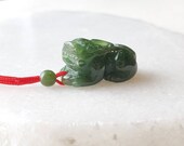 Carve Nephrite Jade Pi Xu Carving, Natural Untreated Green Jade, Protective Crystal, Good Luck Crystal, Wealth Crystal