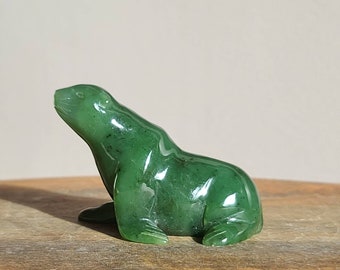 Jade Seal, Green Jade Seal, Carved Nephrite Jade Seal, Marine Life Carving, Good Luck Crystal, 35th Anniversary Gift