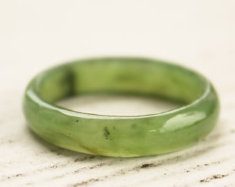 Jade Band Ring, Nephrite Green Jade Ring, Thin Simple Band Ring, Wedding Band