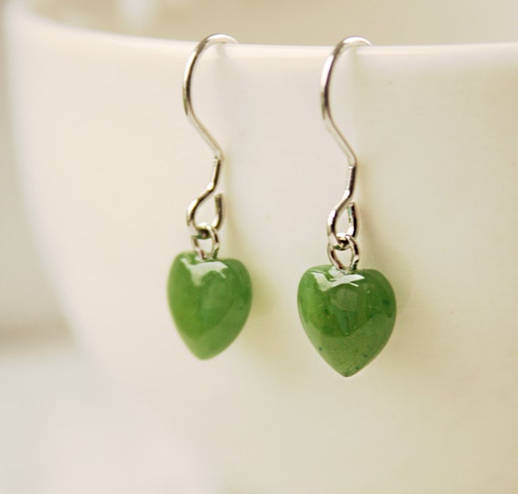 Green Jade Heart Earrings Dainty Jade Heart Dangle Earrings Healing Green Chakra Carved Nephrite Jade Heart Earrings Etsy Canada
