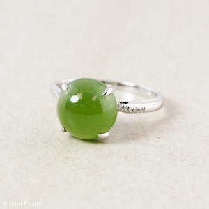 Nephrite Jade Ring: 18KT White Gold, White Diamond Accents