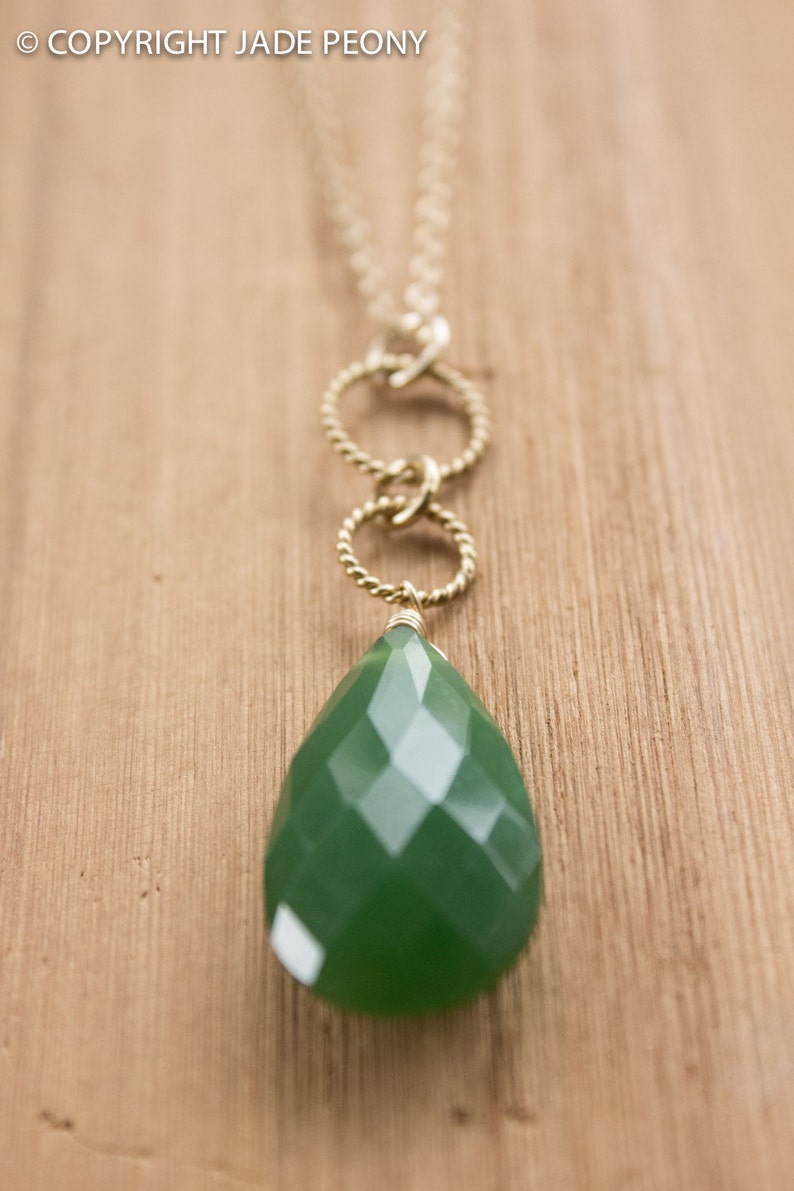 Emerald Green Faceted Jade Necklace in 14kt Goldfill | Etsy