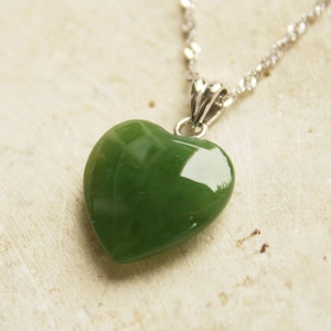 Genuine Jade Heart Pendant, Puffy Heart, Nephrite Jade Charm