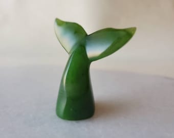 Green Nephrite Jade Whale Tail, Carved Whale Tail, Strength Crystal, 35th Anniversary Gift, Wealth Crystal