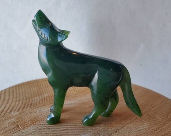 Green Nephrite Jade Wolf, Carved Jade Standing Wolf, 35th Anniversary, Protective Crystal