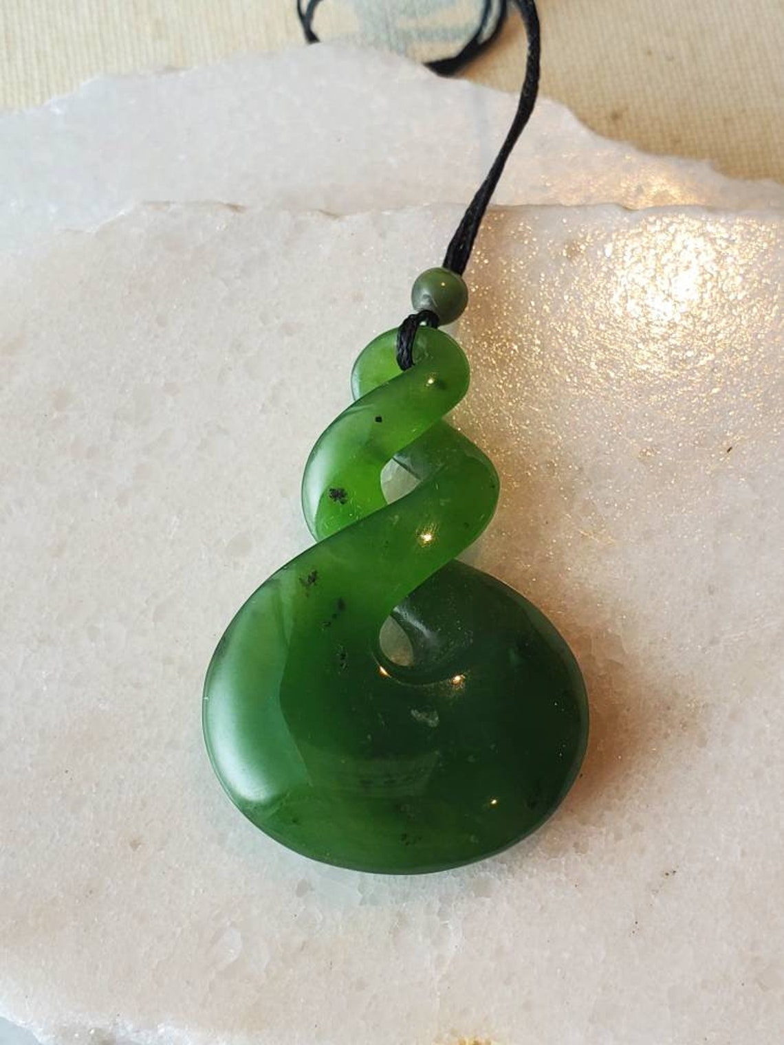 Double Twist Maori Necklace Black Nephrite Jade Green Etsy