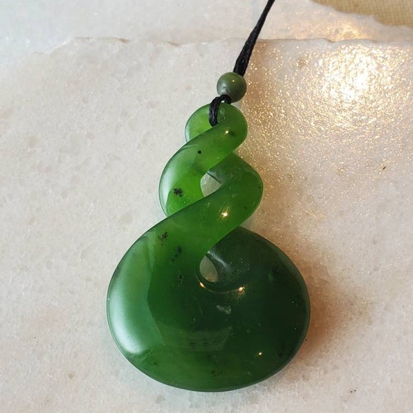 Double Twist Maori Necklace, Black Nephrite Jade, Green Nephrite Jade Twist Pendant, Lucky Jade Pendant