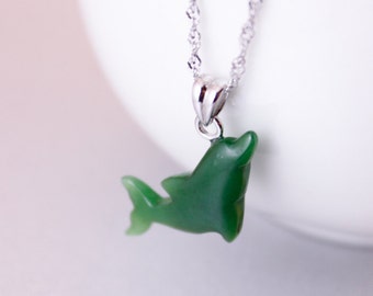 Jade Dolphin Necklace - Green Jade Necklace - Dolphin Charm