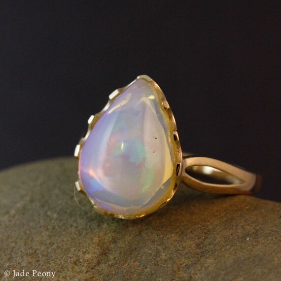 Milky Lavender Australian Opal Ring Pear Shape Opal Gold | Etsy