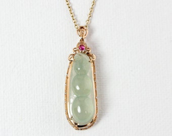 Green Icy Jadeite Necklace, 18kt Rose Gold, Pink Tourmaline