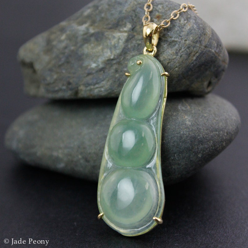 Icy Green Jadeite Carved Bean Pendant Necklace Lucky Beans Image 0