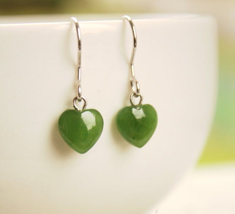 Green Jade Heart Earrings Sterling Silver Little Hearts | Etsy