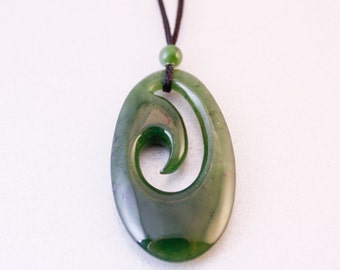 Maori Inspired Hook Necklace - Nephrite Jade Necklace - Green Jade