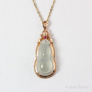 Icy White Sage Green  Gourd Jadeite Pendant Necklace, Type A Jadeite, Natural Untreated Jade