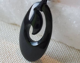 Black Nephrite Jade Necklace, Maori Inspired Hook Necklace, Protective Pendant