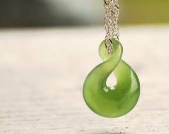 Green Nephrite Jade, Twisted Lucky 8, Infinity Symbol, Twisted Pendant