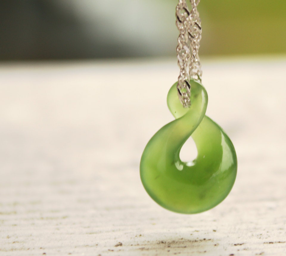 Jade Necklace Green Nephrite Jade Twisted Lucky 8 Etsy