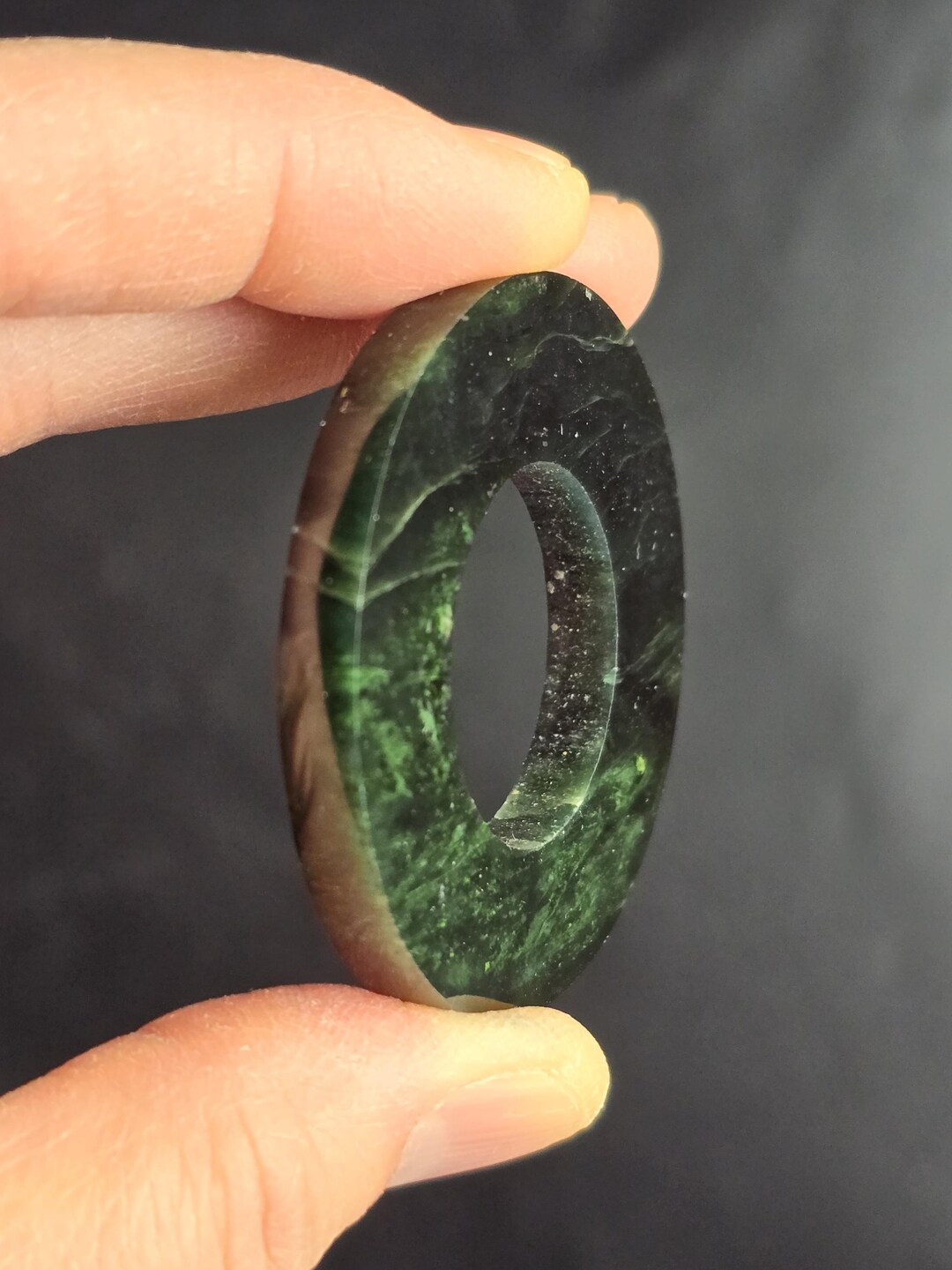 Natural Imperial Dark Green Jade Donut Pendant 25/30/35mm Lucky Amulet