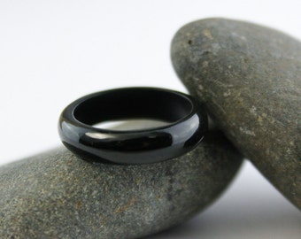 Solid Black Nephrite Jade Ring - Comfort Fit - Carved Jade Ring