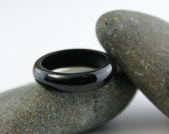 Black Nephrite Jade Ring: Solid Australian Carved Band