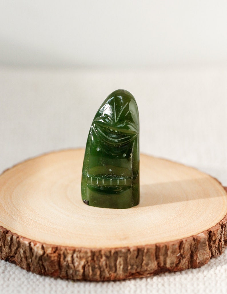 Green Jade Billiken Carving Good Luck Jade Palm Stone Etsy