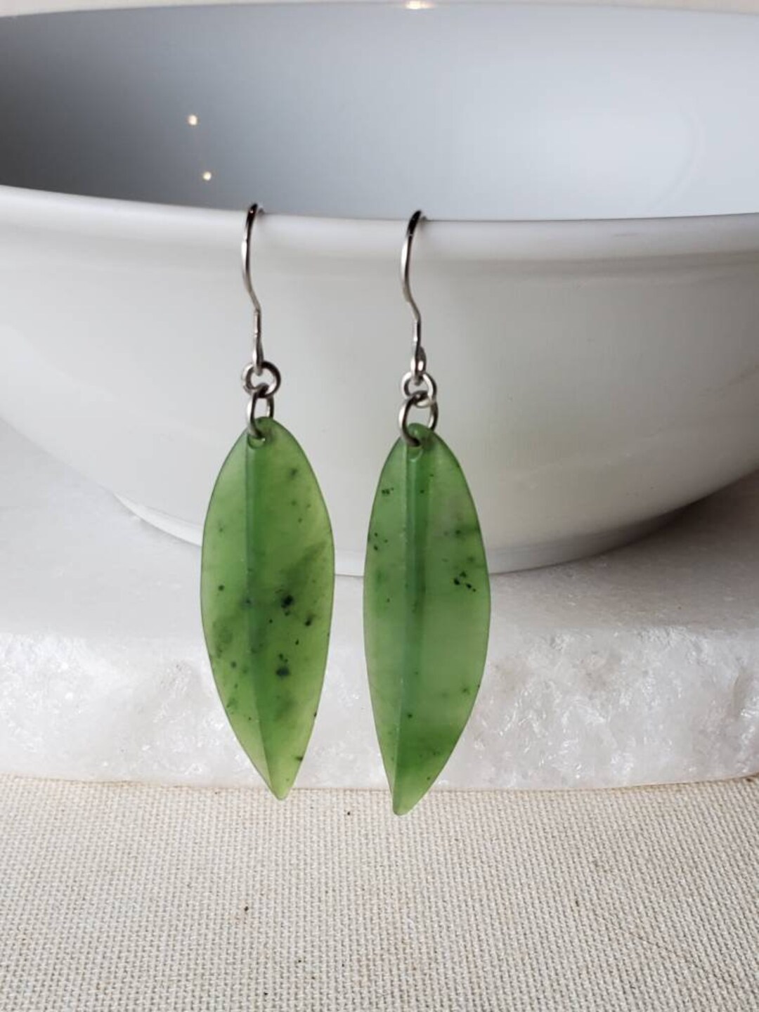 Carved Green Jade Leaf Earrings Nephrite Jade Leaf Earring Etsy