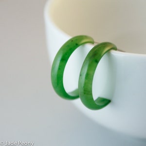 Solid Green Jade Hoop Earrings A Grade Canadian Nephrite Anniversary Gift