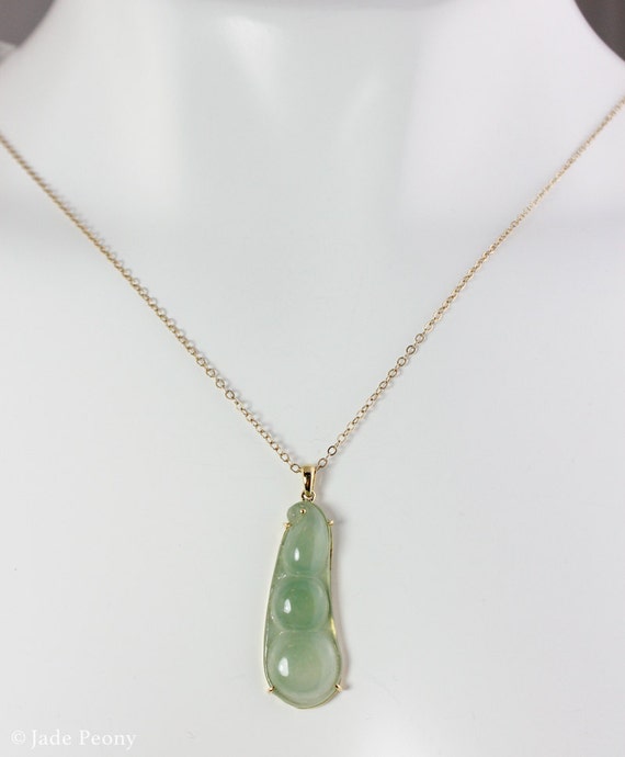 Icy Jadeite Carved Pea Pod Pendant Necklace Lucky Beans - Jade Donut Pendant Meaning