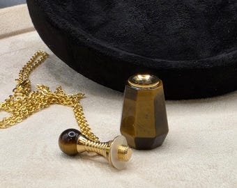 Collar con colgante de frasco de elixir de ojo de tigre - Colgante de frasco de perfume de cristal facetado