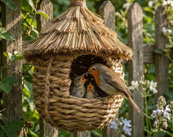 Natürliches gewebtes Gras-Vogelhaus-hängendes Vogel-Nest Boho-rustikaler Garten-Dekor