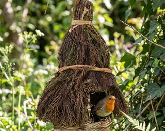 Natural Straw Birdhouse Hanging Woven Bird Nest Rustic Boho Garden Decor Outdoor Bird Shelter Tree Hanging House