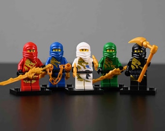 MOC Ninjago Dragon Warrior Armor Minifigure Bundle – Cole, Kai, Jay, Lloyd, Zane – Five Elemental Ninja with Dragon Armor, Wings & Weapons