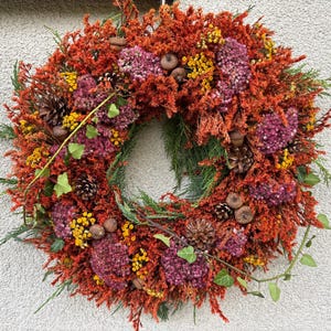 Handmade Natural Door Wreath, 40 cm, Fresh and Dried Plants, Autumn Wreath
