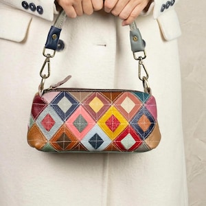 Borsa colorata, borsa a tracolla, borsa in pelle colorata, borsa patchwork vintage, borsetta piccola